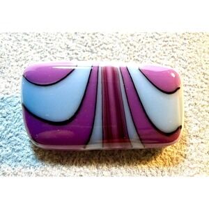 Rectangular Fused Glass Pin Brooch Purple White Abstract Swirl Design Women